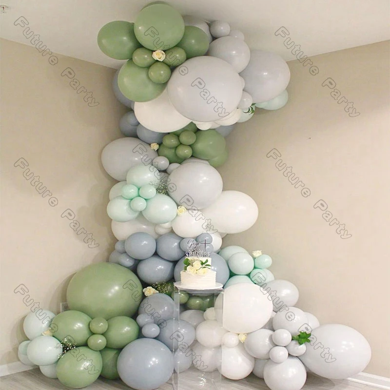 

132pcs Maca Tiffany Blue Balloon Garland Birthday Party Decoration Light Grey Green Ballons Arch Anniversary Baby Shower Supplie
