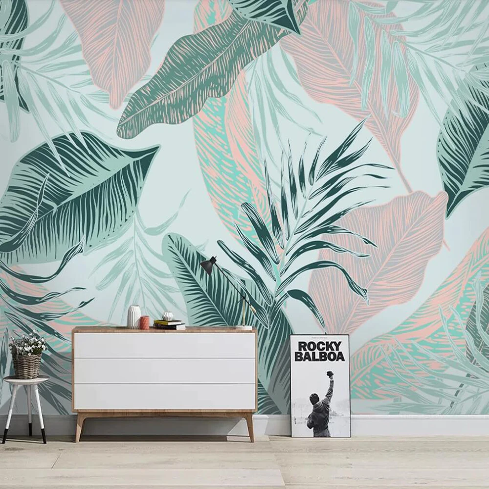 

Dropship Custom 3D Wallpaper Mural Nordic Simple Abstract Line Tropical Leaves Background Wall Decoration Mural Wallpaper