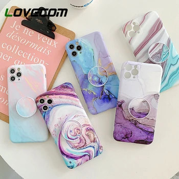 

Camera Protection Marble Phone Case With Holder For iPhone 11 Pro Max XR X XS Max 7 8 Plus SE 2020 Case Soft IMD Phone Cover Bag