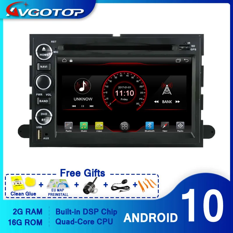 AVGOTOP Android 10 WINCE автомобильный радиоприемник DVD-плеер для FORD F150 2G 16G MP3 MP4 Bluetooth GPS