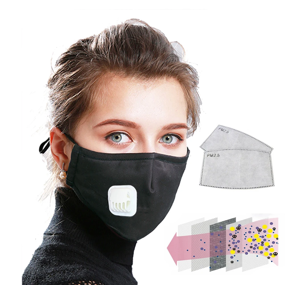 

Reusable Washable N95 Face Mask Mouth Masks Anti Dust Pollution Cotton Activated Carbon Filter Valve PM2.5 Respirator Windproof