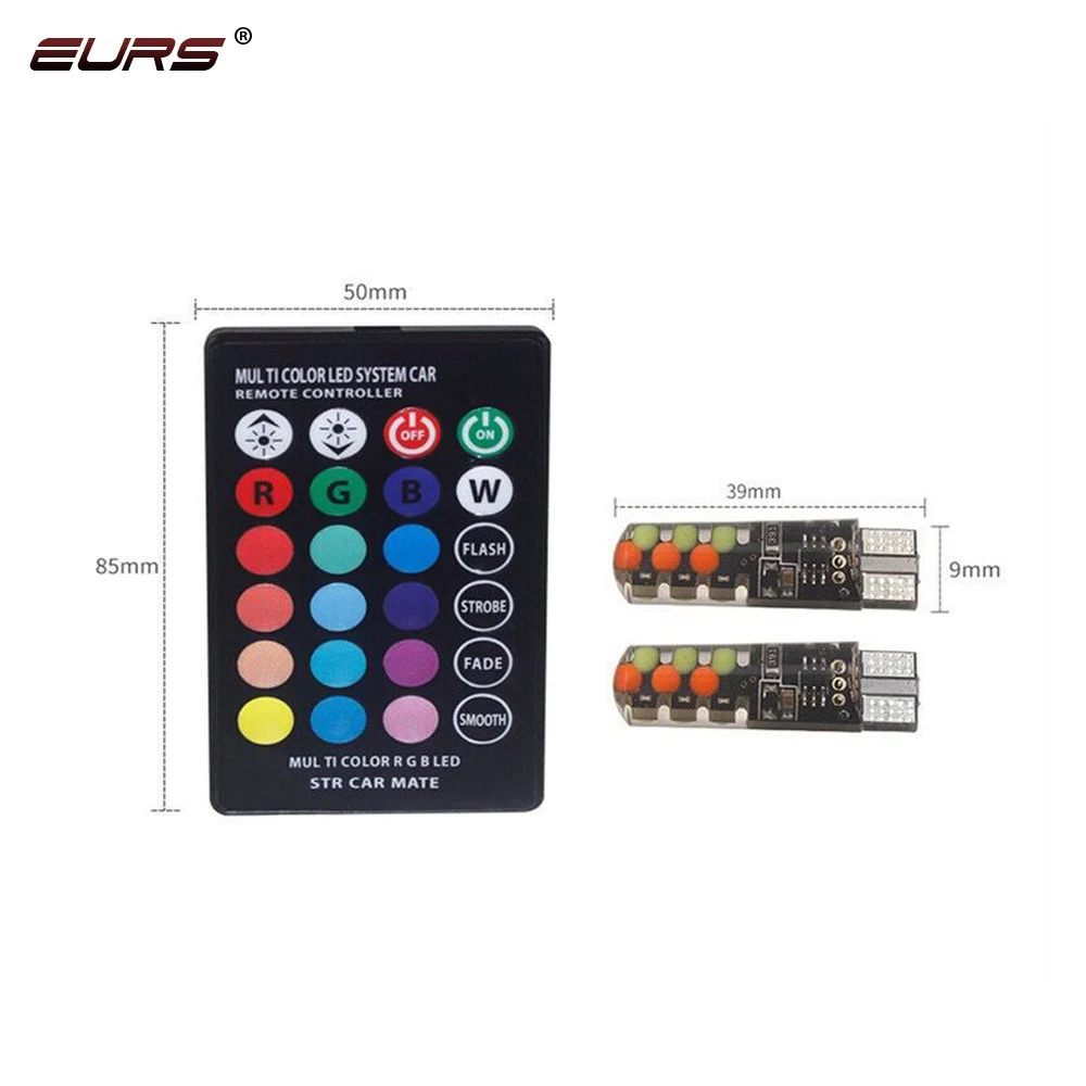 Автомобильный светодиодный светильник EURS W5W T10 RGB COB 12SMD яркий многомодовый