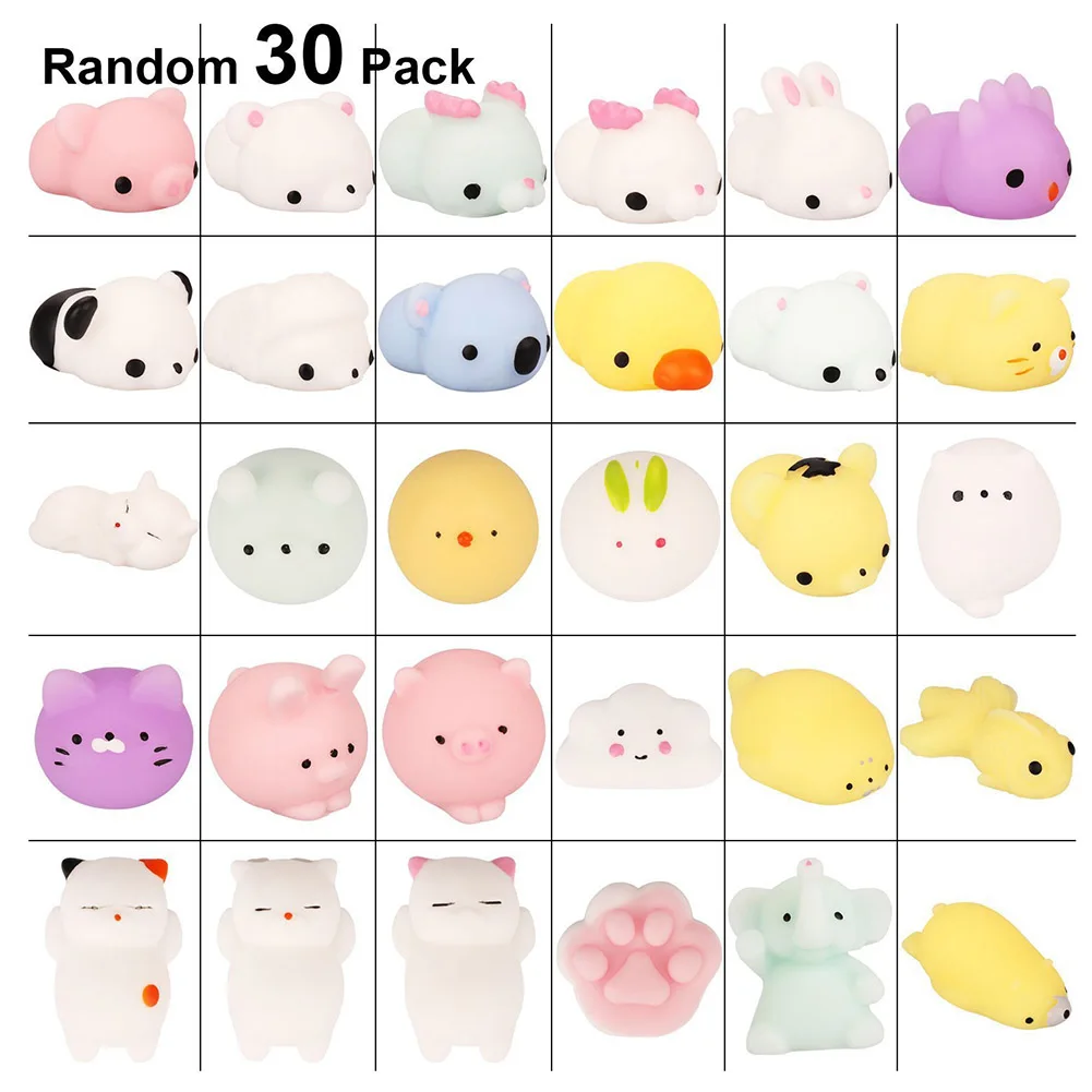 30Pcs Mini Animal Kawaii Mochi Hand Squeezes Stress Relief Toy Soft Kids Gift