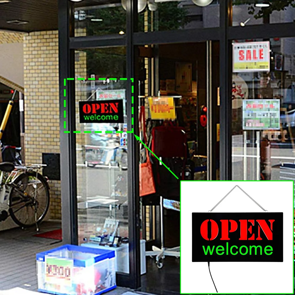 

Open Welcome Sign Bar Restaurant Door LED Illuminate Store Decorative Visual Ultra Bright Advertising Light Resin Hanging Chain