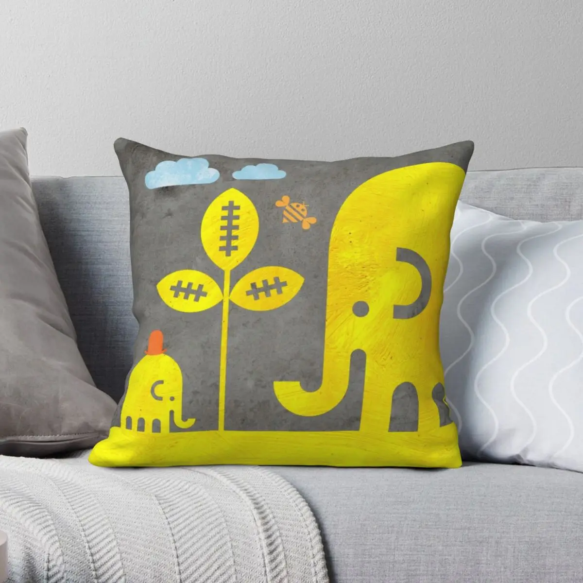

Elephant And Bee Square Pillowcase Polyester Linen Velvet Creative Zip Decor Throw Pillow Case Room Cushion Cover