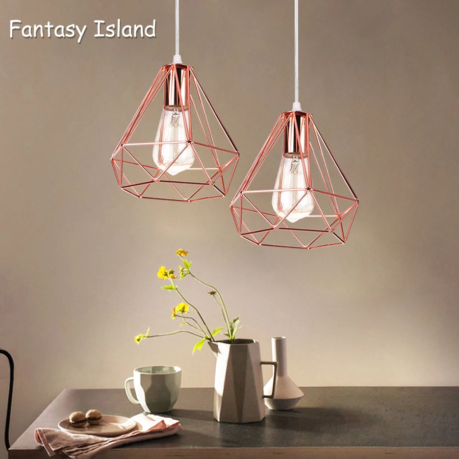 

Modern Pendant Light gold Iron Hanging Cage Vintage Led Lamp E27 Industrial Loft Retro Dining Room Restaurant Bar Counter
