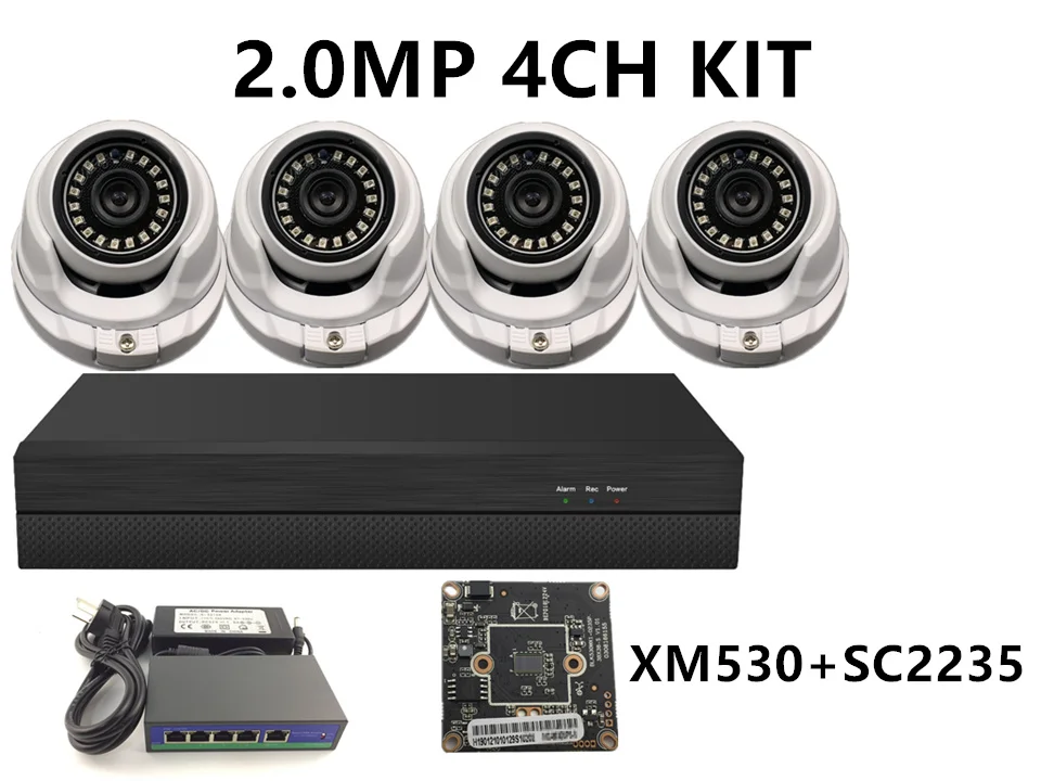 8CH/4CH 5.0MP 4.0MP 3.0MP 2.0MP безопасности комплект 2592*1944 2560*1440 XM550+ SC335E NVR 48V коммутатор питания через ethernet H.265 ONVIF CMS XMEYE P2P облако - Цвет: 2.0MP 4CH KIT