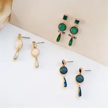 Модные геометрические квадратное со скругленными углами серьги-гвоздики из смолы, круглые серьги с кисточками, стеклянные ретро классические серьги для женщин