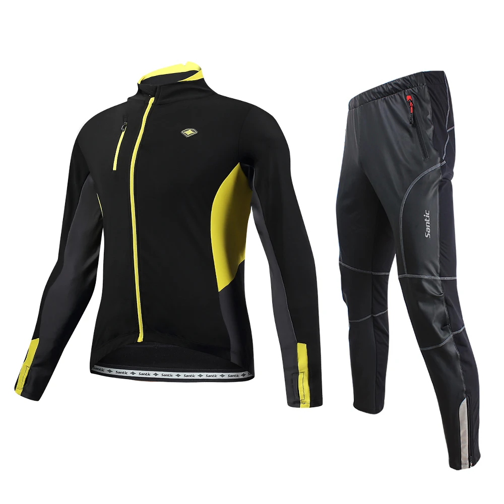 Santic Зимние флисовые Термальность куртки велосипедные наборы с длинным Штаны Спортивная ветрозащитная светоотражающие велосипедные Костюмы M-3XL - Цвет: Цвет: желтый