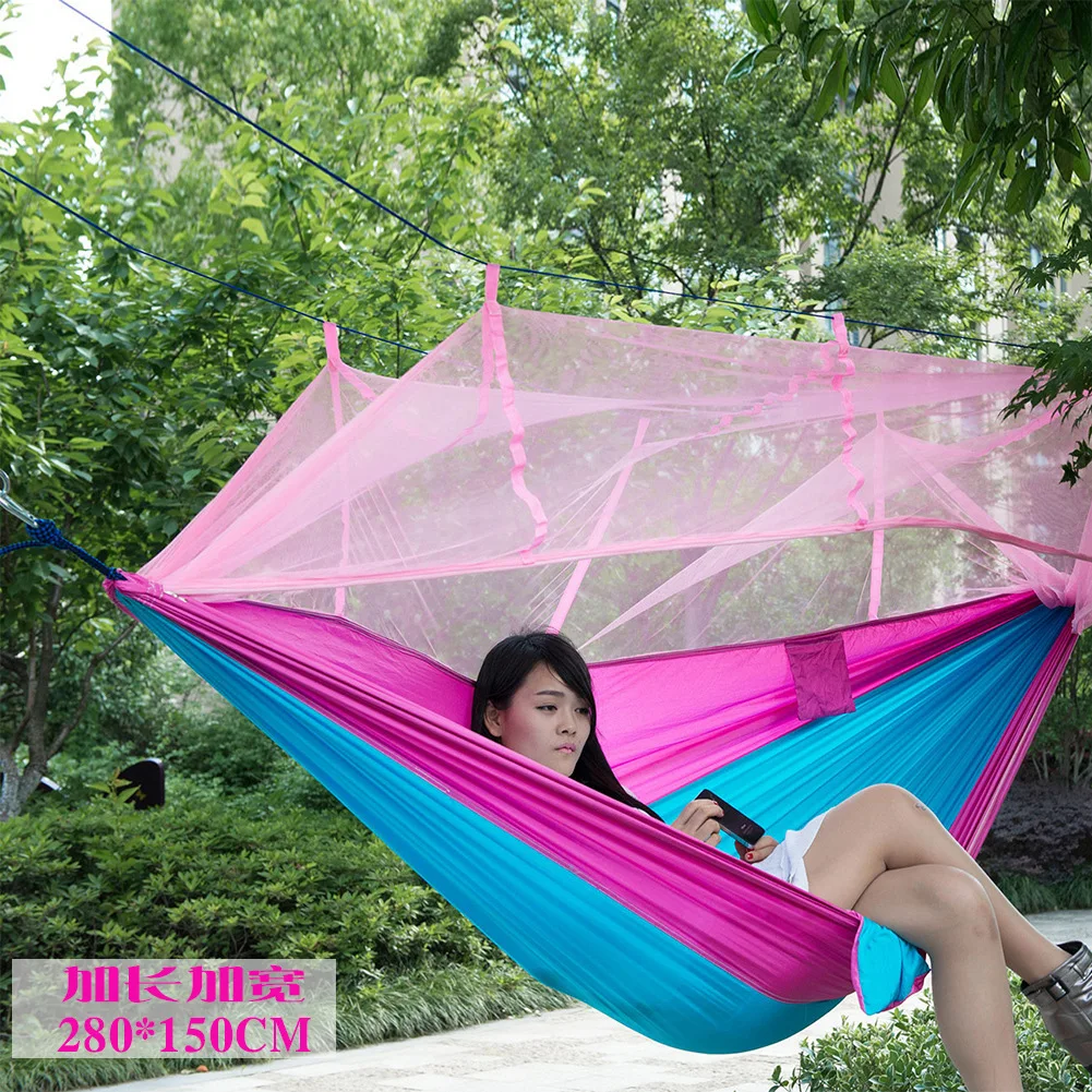 

Lengthened Widened 280 X 150CM with Mosquito Net Hammock Parachute Cloth Ultra-Light Open Country Camping Air Tent Swing