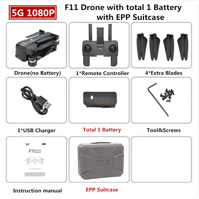SJRC F11 PRO Дрон с GPS 2K Квадрокоптер с камерой бесщеточный Квадрокоптер 28 минут летающее время складной Дрон VS SG906 B4W - Цвет: 1080P 1B EPP Box