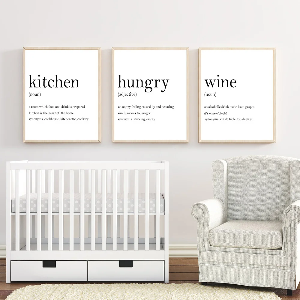 Кухня Wall Art набор отпечатков плакат голода Angry Noun Wine определение холст картин из