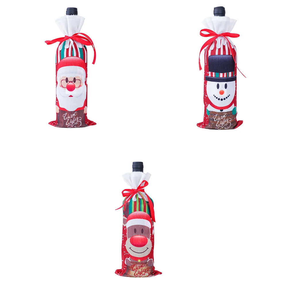Очаровательная Крышка для бутылки вина на Рождество мультфильм снеговик старый человек дома вечерние мешок на шнурке ткань Рождественский Декор крышка бутылки вина