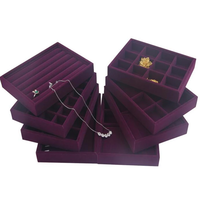 New Arrival DIY Jewelry Box Drawer Storage Organizer Purple Soft Velvet Jewellery Earring Necklace Pendant Bracelet Tray 8 Optio | Украшения