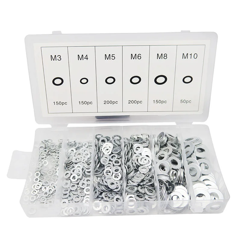 HHO-900Pcs кольцо из нержавеющей стали прокладка плоские шайбы ассортимент M3, M4, M5, M6, M8, M10 набор колец шайба M6 ZK186
