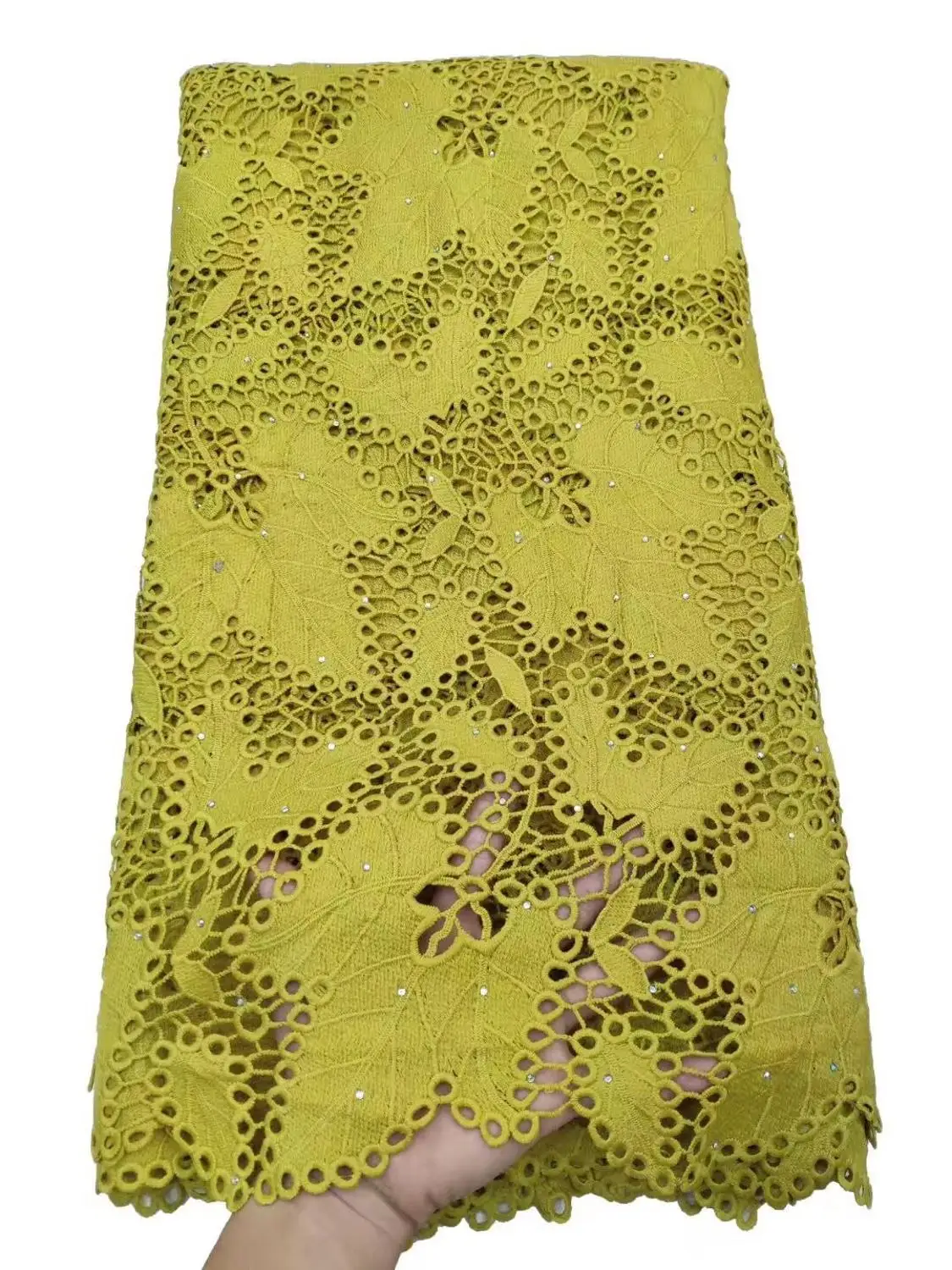 Желтая африканская кружевная ткань, молочный шелк, водорастворимое платье, кружевные камни, высокое качество, нигерийский гипюр, кружевная ткань ETB61 - Цвет: AS PIC 9