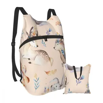 

Waterproof Folding Backpack Travel Trekking Bag Watercolor Boho Cute Baby Fox Deer Animal Rabbit Bear Outdoor Sport Storage Bags