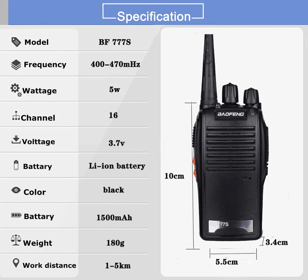 2 шт. Baofeng BF-777s иди и болтай Walkie Talkie двухдиапазонный портативный двухстороннее радио УВЧ 400-470 МГц 16 каналов Портативный трансивер