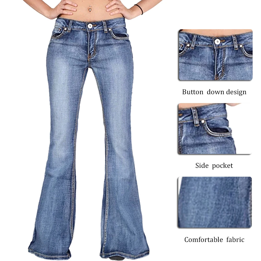 Женские Модные расклешенные джинсы с высокой талией, повседневные обтягивающие джинсы с широкими штанинами, женские джинсовые свободные длинные штаны на пуговицах