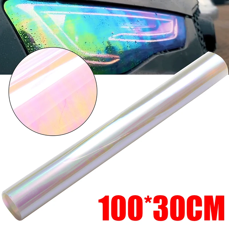 Headlight Film Transparent Hologram Sticker 100x30cm Tint Film Chameleon Oil Slick Motorcycle Whole Car Decoration Sticker