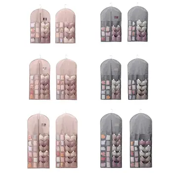 

1PC Oxford Hanging Bags with Dust Cover Double Sided Divided Grids Bra Underware Socks Organizing Storage Bag Hook 3 Sizes