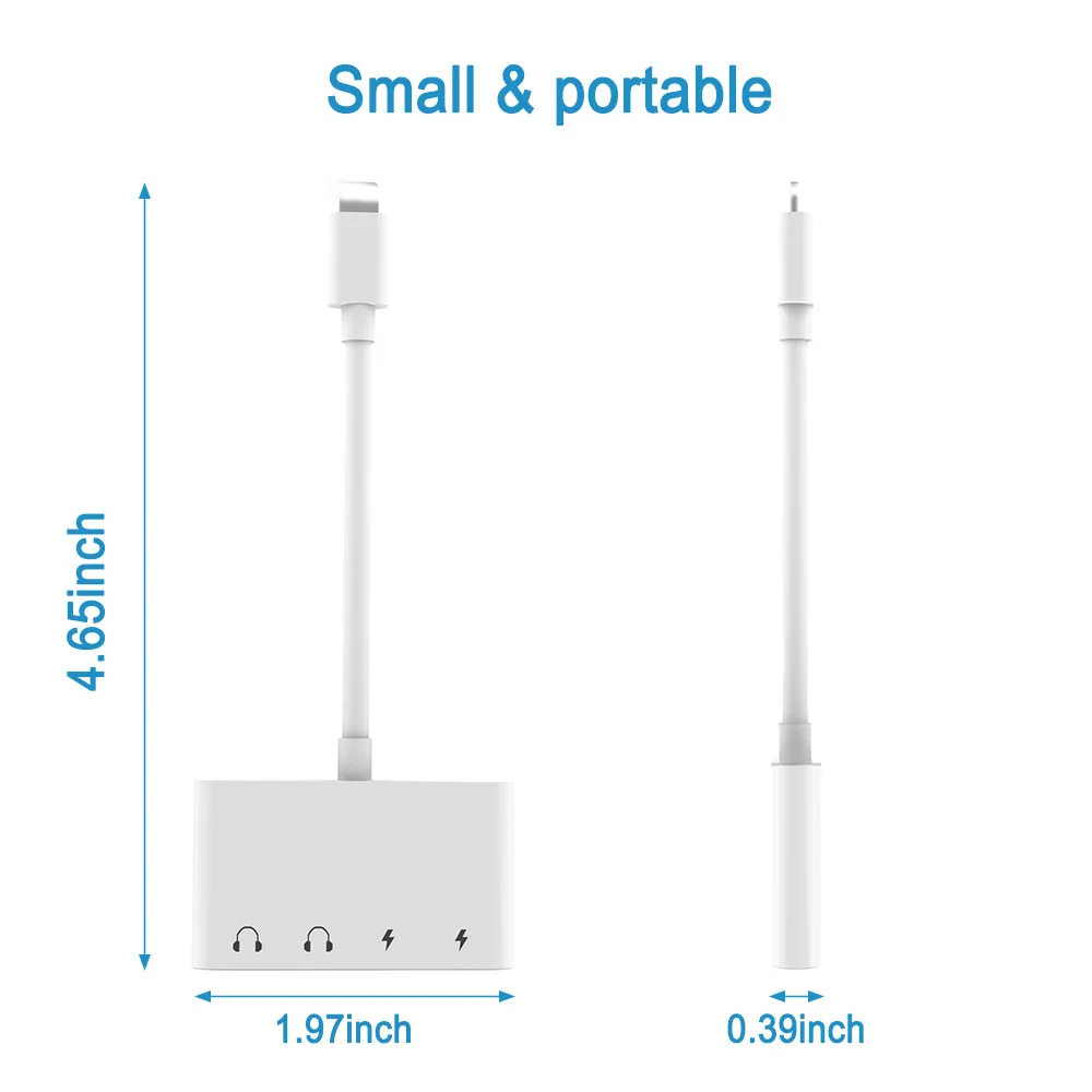 4 in 1 for Lightning to 3.5mm Headphone Aux Jack Audio Adapter With Micro USB Charge/Audio Port For IPhone X/XR/XS/8/7/iPod/iPad