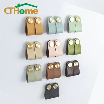 

CTHome 10Colors Leather Brass Knob Handle Simple Cabinet Handles Nordic Drawer Pulls Furniture Handles Kitchen Cabinet Handles