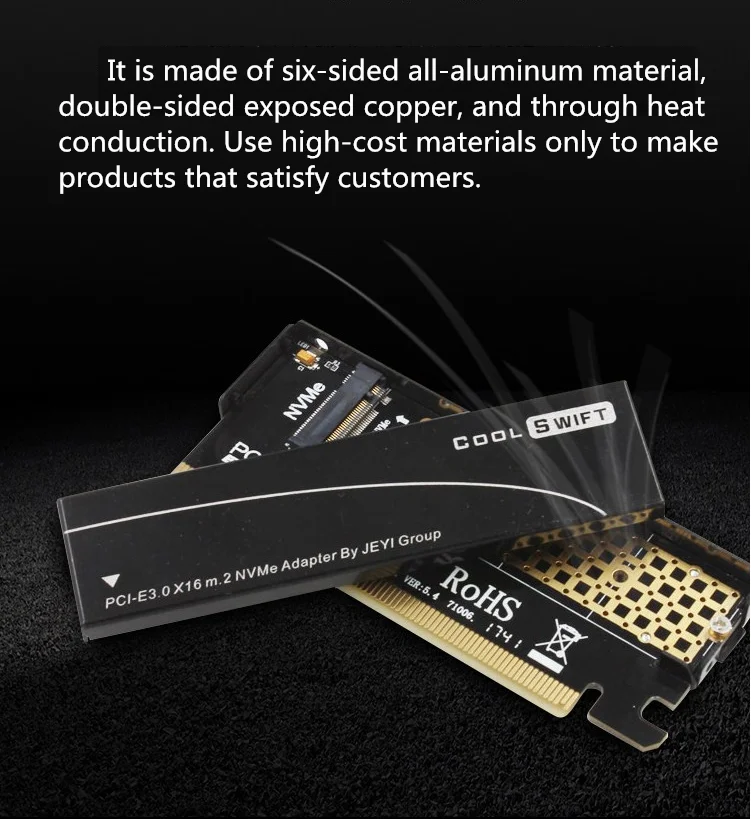 2шт NVME адаптер M.2 к PCIE3.0 полная скорость X16 карты расширения MKEY Алюминиевый жесткий диск коробка