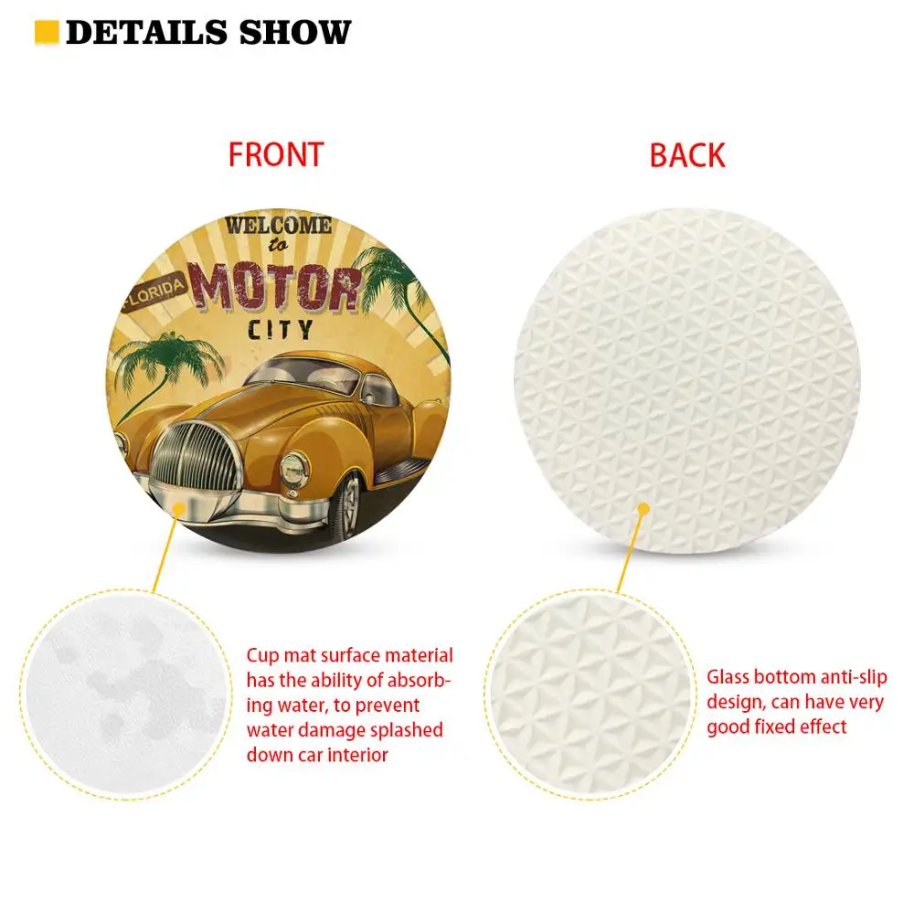 INSTANTARTS Day of the Dead Sugar Skull Prints Set of 2 Drink Cup Mat for Car Anit-dirt Car Cup Holder Coasters Drink Cup Mat