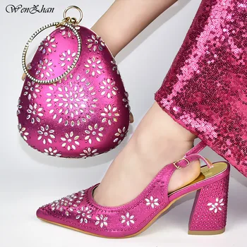 

New High Quality Decorated With Rhinestone Shoes And Bag Set Italian Design Matching Shoes And Bag Set African For Wedding D99-6