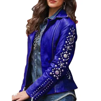 

Stylish Party Casual Zipper Travel Slim Fit Lapel Neck Autumn Winter Rhinestone Decor Long Sleeve Short Outwear Women Jacket