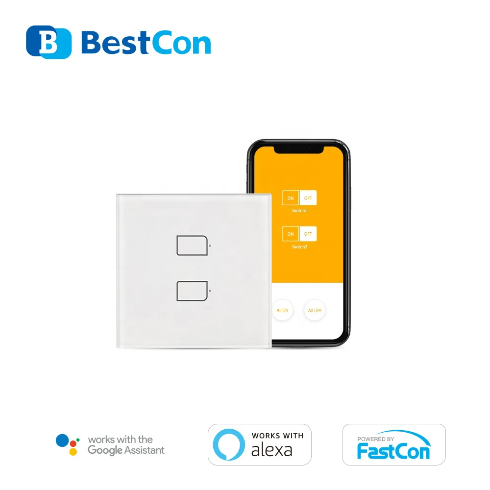 BroadLink Bestcon TC2S EU/UK Wall Touch Switch Universal Remote Controller works with Alexa Google Assistant Smart Home