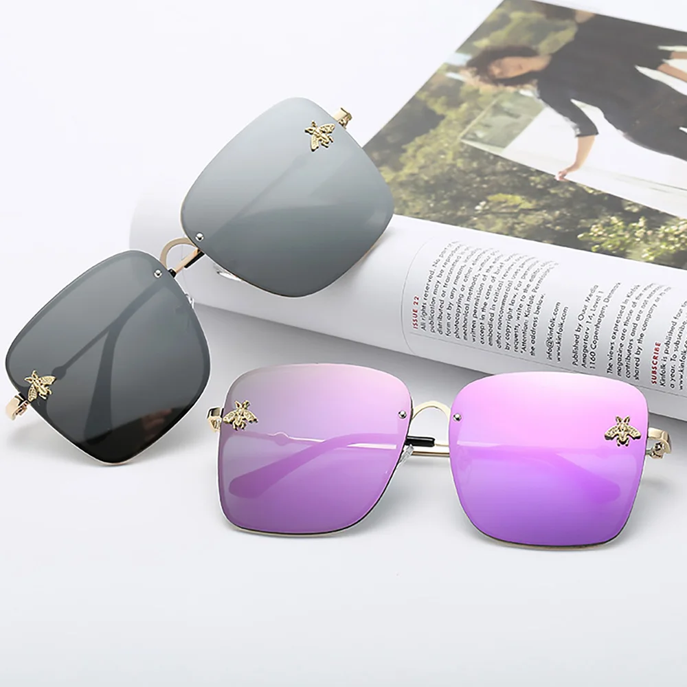 Мода 2019 золотые пчелы Квадратные Солнцезащитные очки для женщин Ретро негабаритные очки мужские оттенки металлическая оправа женские