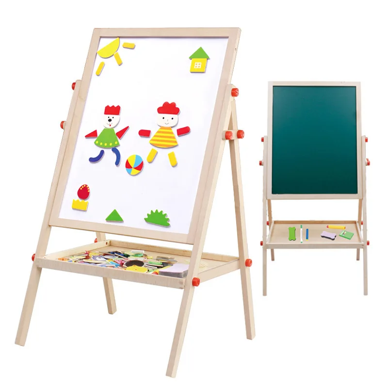 

Large Size Children Blackboard Braced Wooden Double-Sided Magnetic Drawing Board Wood Adjustable Writing Board Baby Toy