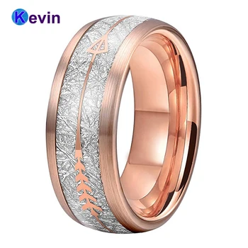 

Men Women Wedding Band Tungsten Ring Rose Gold With Steel Arrow And White Meteorite Inlay New Arrivals