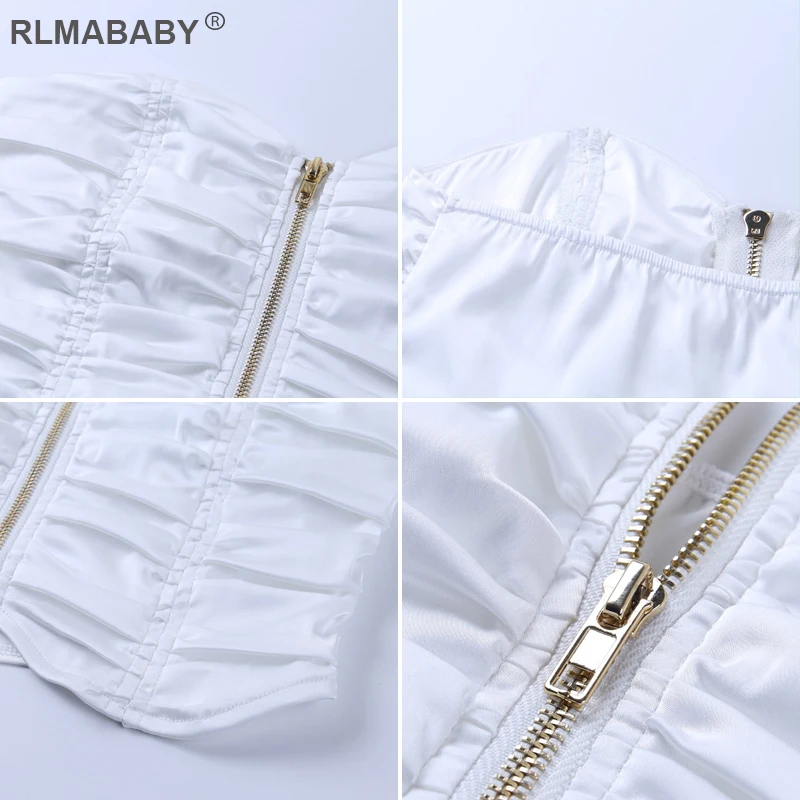 RLMABABY, белый, без бретелек, на молнии, с рюшами, сексуальный женский укороченный топ, повседневные женские летние топы, офисный женский короткий топ с открытыми плечами, топы Cub