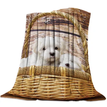 

Wood Textured Background In The Basket Of Two Dogs Coral Fleece Fuzzy Blankets on Bed Throws Bedsheet for Kids Girls