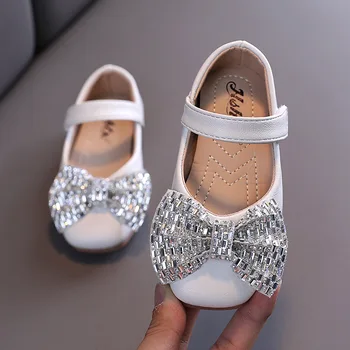 

2020 New Girls Princess Shoes Spring Autumn Children Bowknot Sequins Leather Shoes Non-Slip Flat Single Shoes D764