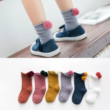 Милые детские носки с помпонами хлопковые носки для маленьких девочек новые милые модные теплые носки для малышей на осень и зиму
