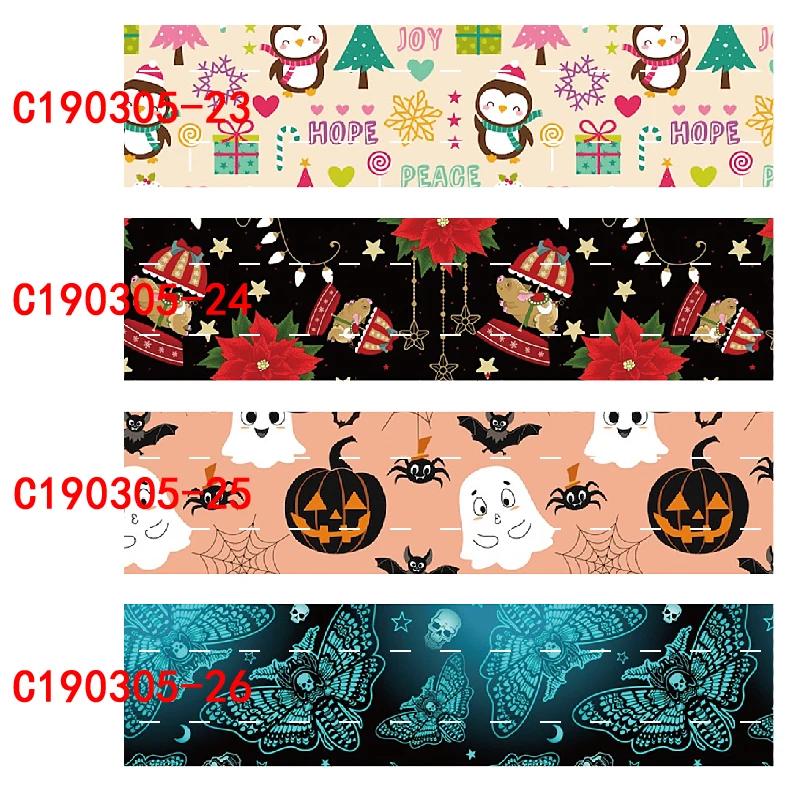 

Holiday gift packing Christmas and Halloween design ribbons, 5/8" Christmas and Halloween fold over elastic