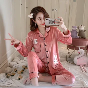 

Women Homewear Intimate Lingerie Flower Velour Nightwear Cute Pajamas Suit Autumn Winter New Sleep Set Pyjamas Home Clothing