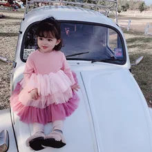 Весенне-осеннее милое модное многослойное платье для девочек Детские хлопковые платья принцессы в стиле пэчворк