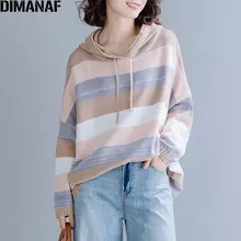 DIMANAF Plus Size Women Sweater Winter Pullovers Hooded Knitting Cotton Fashion Striped Loose Oversize Lady Tops Female Clothes DIMANAF Plus Size Women Sweater Winter Pullovers Hooded Knitting Cotton Fashion Striped Loose Oversize Lady Tops Female Clothes