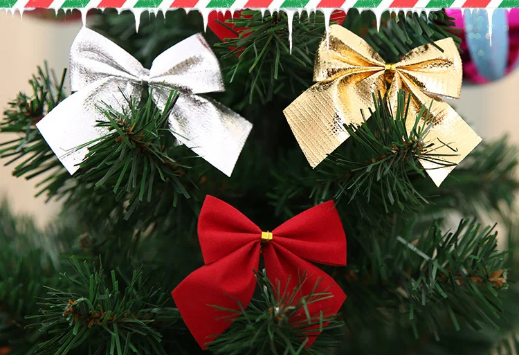 12 шт., красивые золотые бантики, рождественские украшения, елочные украшения, вечерние бантики, безделушки, новогоднее, Рождественское украшение для дома