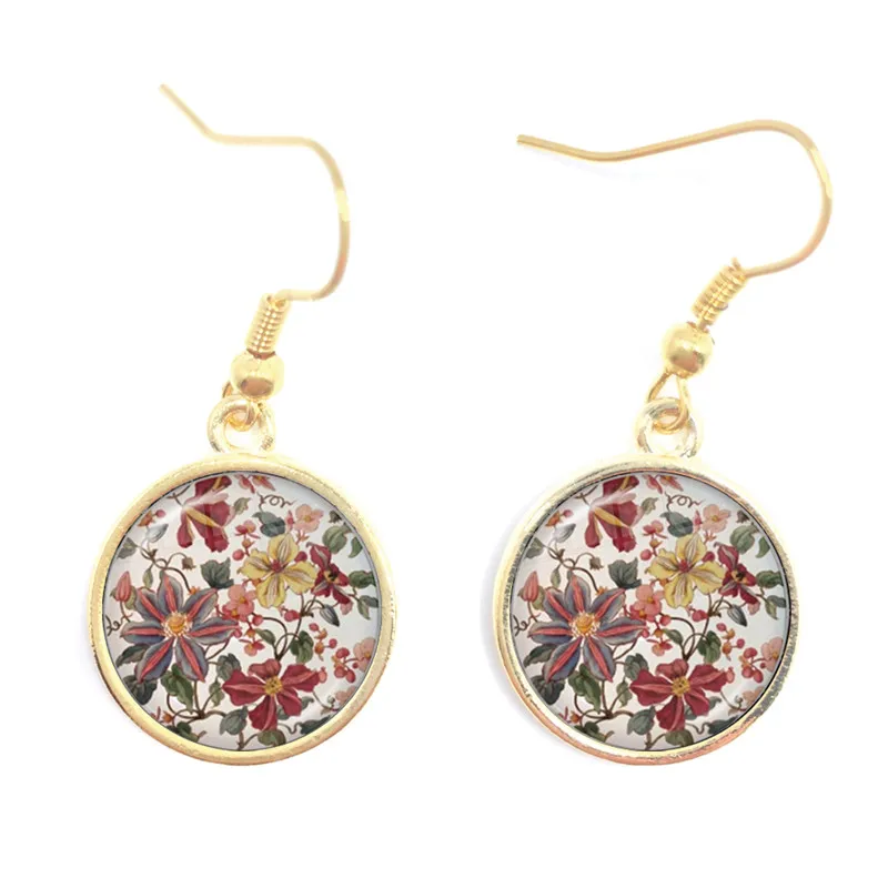 

Charm Henna Yoga Amulet Ladies Drop Earrings Glass Cabochon Earrings Jewelry Mandala Symbol Bohemia Ladies Women Girls Gift