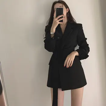 

New 2020 Autumn Winter Women Jackets Office Ladies Lace up Notched Formal Outwear Elegant White Black Tops