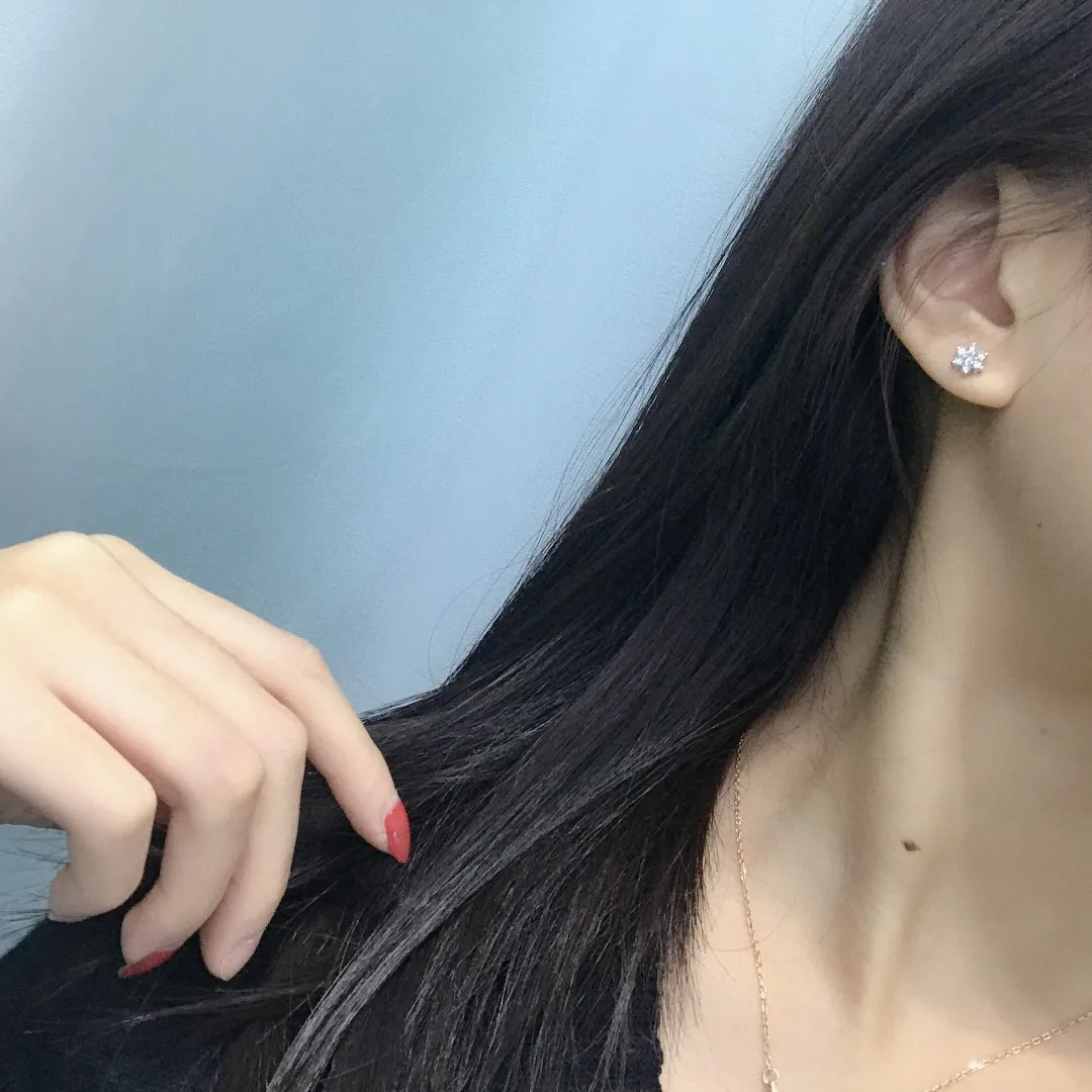 18K Real Gold White Snowflake Diamond Earring Solid Jewelry(AU750)Women Sleek Chain Fringe Dangle for Wedding Prom Valentine