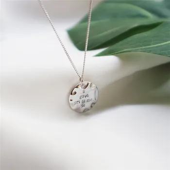 

POFUNUO Real 925 Sterling Silver Lovers Wedding Jewelry Coin Tag Pendant Necklaces Women Delicate Luxury Clavicalis Lover Choker