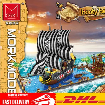 

5937 Pcs Ideas 031002 Pirate Barracuda Bay Blocks City Idea Booty Bay Ship Boat Model Building Blocks Bricks Toys For Children