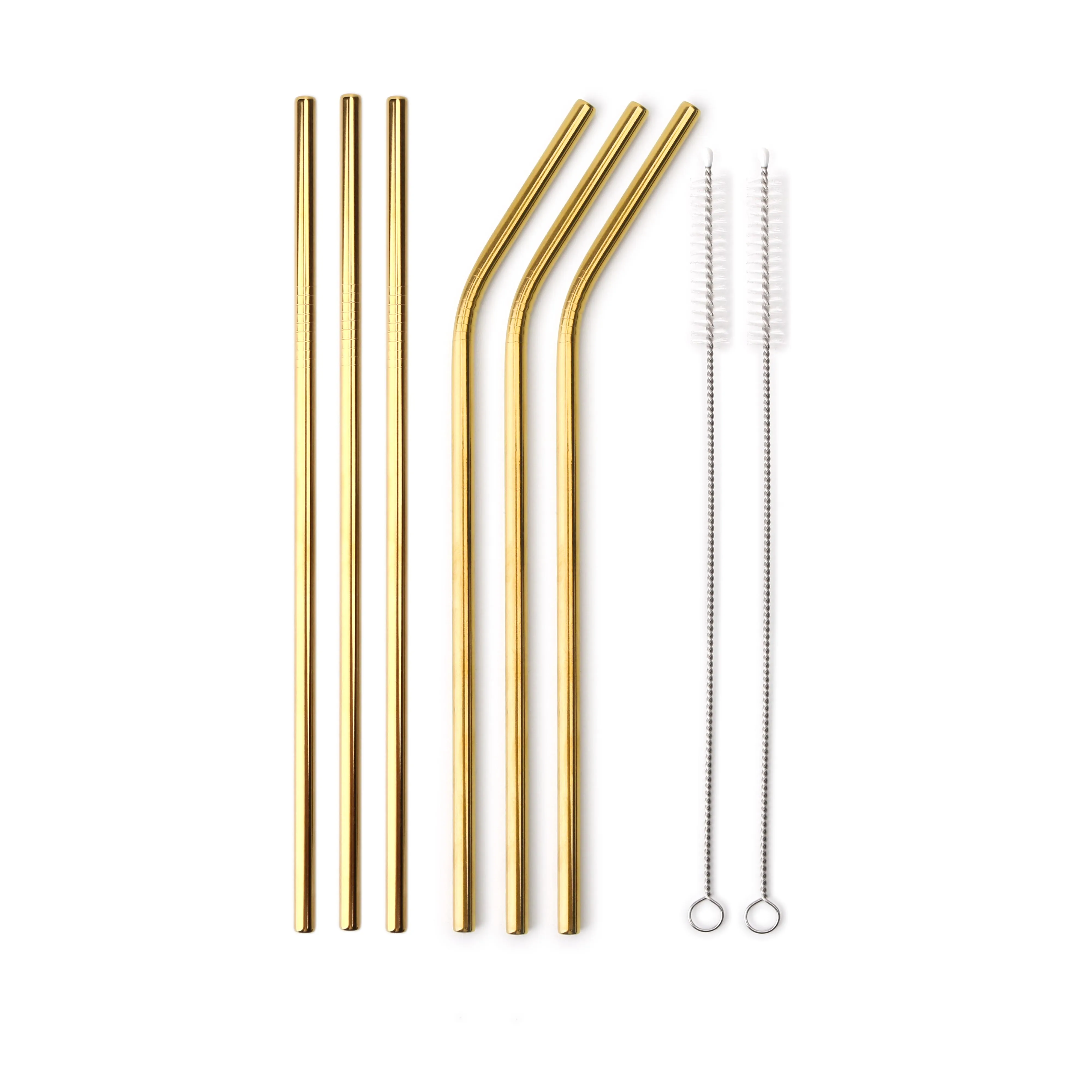 Gold2 6pcs 6 шт. Экологичные многоразовые металлическая соломинка 304 Нержавеющая сталь питьевой соломы с чистящая щетка для кружек 20/30 унций - Color: Gold2 6pcs